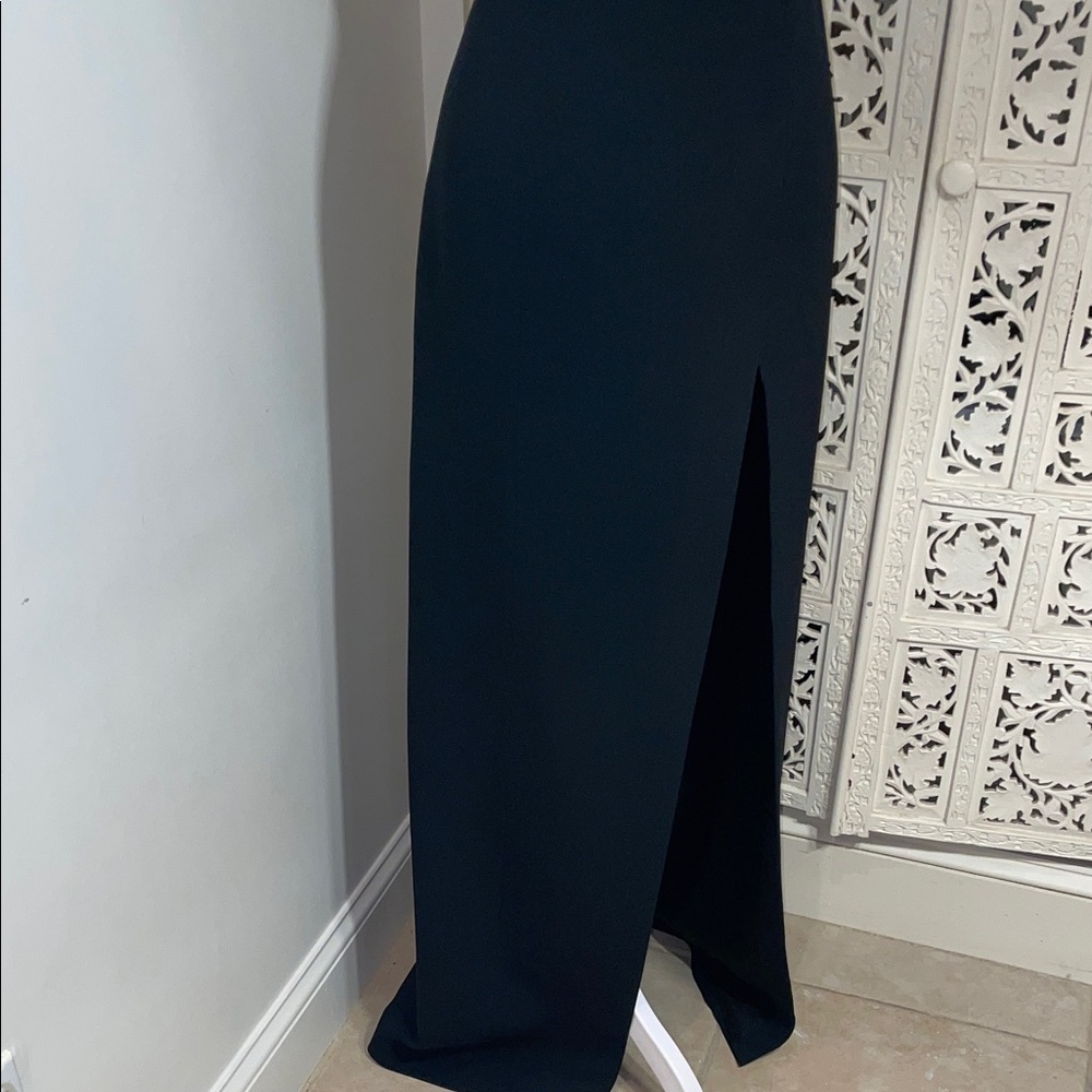 Strapless Black Evening Gown with Plunging V and Front Slit - Picture 6 of 11
